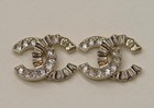 Authentic Chanel Cc Logo Earrings Gold Tone   Crystals Classic Pierced Stud Post