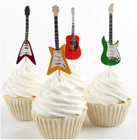 Colorful Fun Guitars Cupcake Toppers  Set Of 12 