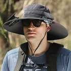 Men Women Outdoor Wide Brim Sun Hat With Solar Fan Uv Protection Fishing Hiking