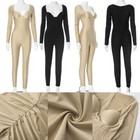 Women Unitard One Piece Rompers Bodysuit Jumpsuit Playsuit Long Sleeve Workout