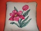 New Old Needlepoint  Pillow Tulip Floral 13  Complete Finished W  Form Green