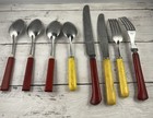 Vintage Red   Yellow Bakelite Handle Flatware Assorted Group Of 8