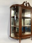 Vintage Wooden Wall Hanging Curio Cabinet Curved Glass Mirrored Back 26x20x6   
