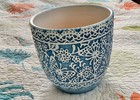 Vintage  Ceramic Planter decorative Bowl  Blue With Floral butterfly Design  5  