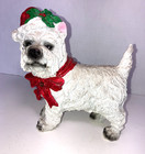 West Highland White Terrier Resin Christmas Figure  7 l X 6 5 h  Sparkly Hat bow