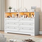 White 6-drawer Modern Led Dresser 55  Wide Storage Chest W  Built-in Outlets