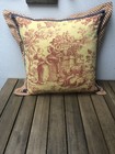 French Country Cottage Throw Pillow Farmhouse Red Yellow Toile Check Feather 18 