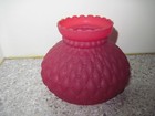 Vintage Cranberry Glass Lamp Shade Diamond Quilt   Bead Crown Top -6-3 4  Fitter