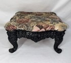 Vintage Cracker Barrel Victorian Style Cast Iron Footstool Floral Upholstered