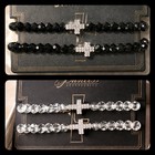 Cross Bracelet Beaded Stretch Double Strand Clear Black Rhinestone New Religious