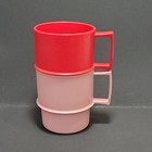 Vintage 70s Tupperware 1312-51   1312-26 Stackable Coffee Mugs Cups 1 Pink 1 Red