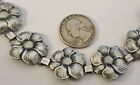 Vintage Art Nouveau Deco Sterling Silver Flowers Panel Link 7 25  Bracelet C1930
