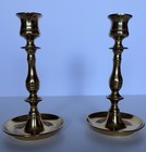 Vintage Pair Of Brass Candle Sticks W  Drip Plate Baluster Style Made In England
