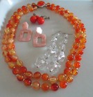 4pc Vintage Retro Acrylic   Plastics Jewelry Necklace   Earring Lot Oranges  m31