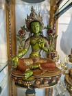 18 9  Tibetan Bronze Painted Green Tara Guanyin Kwan-yin Bodhisattva Statue