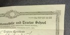 1910 Sweeney Automobile Tractor School Paper Tuition Certificate Kansas City L64