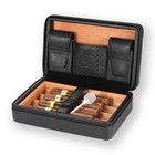 Galiner Black Leather Cedar Lined Cigar Case Travel Cigar Humidor W  Humidifier