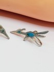 Vintage Native American Turquoise Roadrunner Sterling Silver Earrings  12 