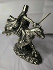 Pacific Giftware Medieval Knight On Horse Statue Silver Crusader Warrior   