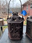 Antique Pair Of 1920   s Cast Iron Japanese Butterfly Garden Lanterns