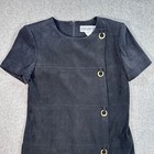 Jessica Howard Vintage Faux Suede Dress Black Women s Size 10 Gold Detail Short