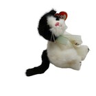 Ty Attic Treasures Arlen Black   White Cat Plush 10  Jointed Green Bow 1993