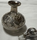 Antique Sterling Silver Overlay Floral Art Nouveau Glass Scent Perfume Bottle