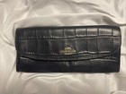 Coach Long Wallet Calfskin Leather Crocodile Pattern Black