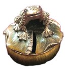 Ashleigh Manor Art- Green Jeweled Frog On Lillypad Hinged Trinket Box Metal Toad