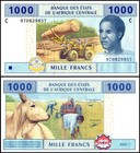Central African States - Chad 1000 Francs  2002  P-607ce  Unc X 10 Pcs