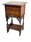 1800s Inlaid Mahogany Sewing Stand Lion Heads Music Table Antique Satinwood