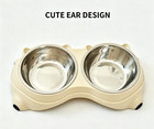Dual Pet Bowl Feeder Non-slip Base Cute Ear Design Food Water Dish 2 5 Cups 