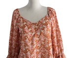 Dress Up Floral Orange Blouse With Bell Sleeves Size M