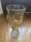 Signed Ion Tamaian Art Glass Vase 19 5    Tall Hand Blown Amber Applied Leaves