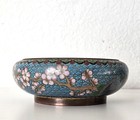 Vintage Chinese Cloisonn   Enamel Bowl Butterfly   Blossoms Floral Motif Blue