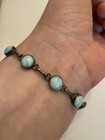 Vintage Larimar Sterling Silver Link Bracelet Blue Green Stone