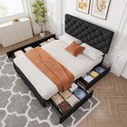 Full Queen King Size Linen Upholstered Platform Bed Frame With 4 Storage Drawers