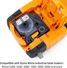 5pk Vinyl Label Tape 18444 12mm Black   White For Dymo Rhino 3000 4200 5200 6000