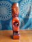 Maori Tiki Wood Hand Carved With Shell Eyes Sculpture Tribal Home office Decor