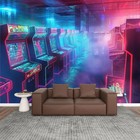 3d Neon Retro Arcade Wallpaper Mural - Peel   Stick Pvc Wall Decor For Kids Room