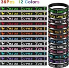 36 Pcs Jesus Loves You Silicone Wristbands Colorful Rubber Bracelets Christian S