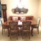 Antique Inlaid Wood Carved Dining Room Set