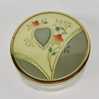 Vintage Art Deco Vanity Glass Brass Jar Powder Box Colorful Lid Heart Flowers