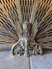 Peacock Brass Folding Fireplace Screen Fan Griffin Gargoyle Antique Vintage Deco