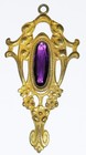 Antique Vintage Nouveau Brass Amethyst Glass Czech Pendant Stunning Bb92-13