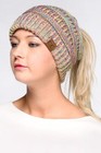 C c Exclusive Beanie Tail Ponytail Messy Bun Solid Ribbed Knit Beanie Hat Cap
