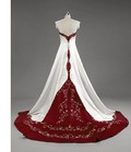 Wedding Dresses White And Red Satin Bridal Gowns Embroidered Straps Bride Dress