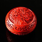 Chinese Antique Flower-carved Red Lacquered Incense Container