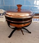 Vtg Copper Chafing Dish Sauce Pan  8  Diameter Wooden Handles 5 Piece Set Italy