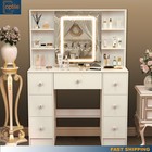 Vanity Makeup Table Set With 7 Drawers And Led Lighted Mirror White Dresser